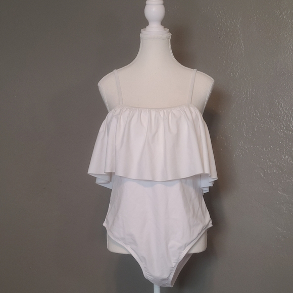 Sugar Coast By Lolli Swim White Ruffle Flounce Bandaeu Womens Swimsuit XL NWT - Picture 5 of 11